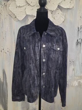 Birch Hill Croc Textured Navy Bomber/Utility Button Down Jacket Size XL